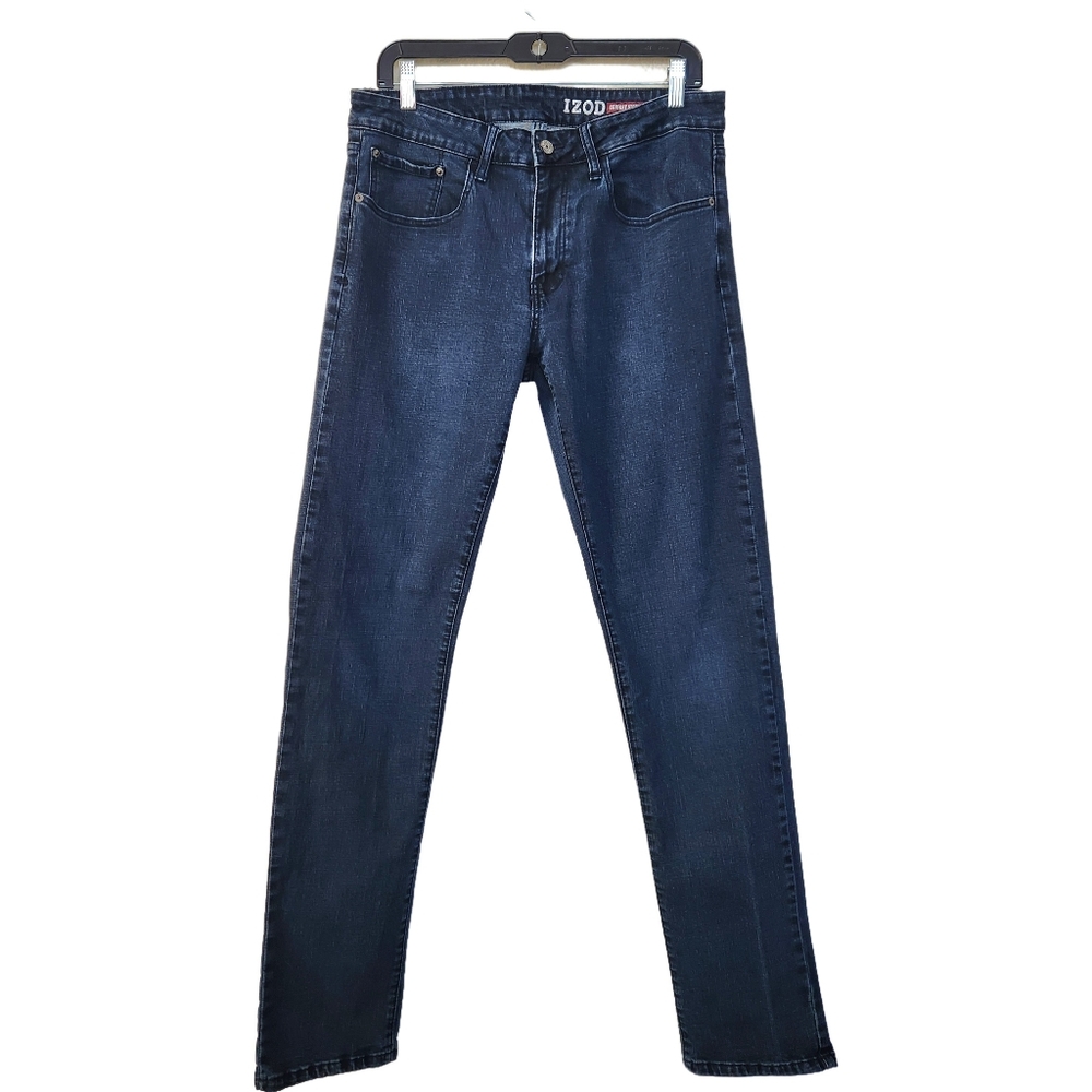 IZOD Men's Denim Jeans Dark Blue Comfort Stretch Straight Fit Size 34x34